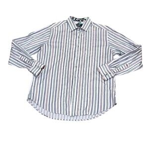 Robert Graham Button Down Shirt Size Large White Multicolor Striped Embroidery